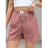 image:imageANRABESS Boxer Shorts for Women Gingham Pajama 2026 Summer Casual Lounge Sleep Plaid Shorts Y2K Beach BottomsMulti Red Apricot Plaid