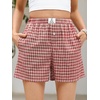 image:imageANRABESS Boxer Shorts for Women Gingham Pajama 2026 Summer Casual Lounge Sleep Plaid Shorts Y2K Beach BottomsMulti Red Apricot Plaid