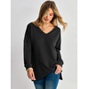 image:imageANRABESS Long Sleeve Shirts for Women Waffle Knit V Neck Loose Fit Side Slit 2026 Fall Sweater Tops for Daily Casual WearBlack