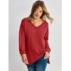 image:imageANRABESS Long Sleeve Shirts for Women Waffle Knit V Neck Loose Fit Side Slit 2026 Fall Sweater Tops for Daily Casual WearBright Red
