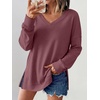 image:imageANRABESS Long Sleeve Shirts for Women Waffle Knit V Neck Loose Fit Side Slit 2026 Fall Sweater Tops for Daily Casual WearMauve