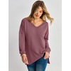image:imageANRABESS Long Sleeve Shirts for Women Waffle Knit V Neck Loose Fit Side Slit 2026 Fall Sweater Tops for Daily Casual WearMauve