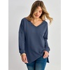 image:imageANRABESS Long Sleeve Shirts for Women Waffle Knit V Neck Loose Fit Side Slit 2026 Fall Sweater Tops for Daily Casual WearNavy Blue