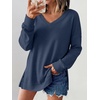 image:imageANRABESS Long Sleeve Shirts for Women Waffle Knit V Neck Loose Fit Side Slit 2026 Fall Sweater Tops for Daily Casual WearNavy Blue