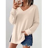 image:imageANRABESS Long Sleeve Shirts for Women Waffle Knit V Neck Loose Fit Side Slit 2026 Fall Sweater Tops for Daily Casual WearParchment