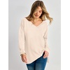 image:imageANRABESS Long Sleeve Shirts for Women Waffle Knit V Neck Loose Fit Side Slit 2026 Fall Sweater Tops for Daily Casual WearParchment