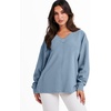 image:imageANRABESS Oversized Long Sleeve Shirts for Women Off the Shoulder Sweatshirt Loose V Neck Tunic Tops High Low Sweater 2026Blue