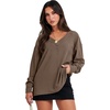 image:imageANRABESS Oversized Long Sleeve Shirts for Women Off the Shoulder Sweatshirt Loose V Neck Tunic Tops High Low Sweater 2026Brown