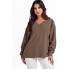 image:imageANRABESS Oversized Long Sleeve Shirts for Women Off the Shoulder Sweatshirt Loose V Neck Tunic Tops High Low Sweater 2026Brown