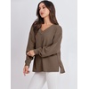 image:imageANRABESS Oversized Long Sleeve Shirts for Women Off the Shoulder Sweatshirt Loose V Neck Tunic Tops High Low Sweater 2026Brown