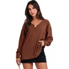 image:imageANRABESS Oversized Long Sleeve Shirts for Women Off the Shoulder Sweatshirt Loose V Neck Tunic Tops High Low Sweater 2026Caramel