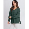 image:imageANRABESS Oversized Long Sleeve Shirts for Women Off the Shoulder Sweatshirt Loose V Neck Tunic Tops High Low Sweater 2026Dark Green