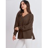image:imageANRABESS Oversized Long Sleeve Shirts for Women Off the Shoulder Sweatshirt Loose V Neck Tunic Tops High Low Sweater 2026Deep Brown