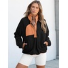 image:imageANRABESS Women Fuzzy Fleece Pullover Sherpa Sweatshirt  Long Sleeve Button Down Warm Soft Color Block Jackets with PocketsBlack