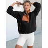 image:imageANRABESS Women Fuzzy Fleece Pullover Sherpa Sweatshirt  Long Sleeve Button Down Warm Soft Color Block Jackets with PocketsBlack