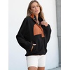 image:imageANRABESS Women Fuzzy Fleece Pullover Sherpa Sweatshirt  Long Sleeve Button Down Warm Soft Color Block Jackets with PocketsBlack