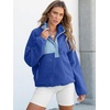 image:imageANRABESS Women Fuzzy Fleece Pullover Sherpa Sweatshirt  Long Sleeve Button Down Warm Soft Color Block Jackets with PocketsBlue Mixed