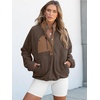 image:imageANRABESS Women Fuzzy Fleece Pullover Sherpa Sweatshirt  Long Sleeve Button Down Warm Soft Color Block Jackets with PocketsBrown