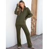 image:imageANRABESS Women Two Piece Outfits Sweater Sets Lounge Waffle Knit Pullover Matching Wide Leg Pants Tracksuit 2026 Fall FashionArmy Green