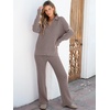 image:imageANRABESS Women Two Piece Outfits Sweater Sets Lounge Waffle Knit Pullover Matching Wide Leg Pants Tracksuit 2026 Fall FashionCamel