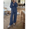 image:imageANRABESS Women Two Piece Outfits Sweater Sets Lounge Waffle Knit Pullover Matching Wide Leg Pants Tracksuit 2026 Fall FashionDeep Blue