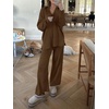 image:imageANRABESS Women Two Piece Outfits Sweater Sets Lounge Waffle Knit Pullover Matching Wide Leg Pants Tracksuit 2026 Fall FashionDeep Brown