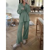 image:imageANRABESS Women Two Piece Outfits Sweater Sets Lounge Waffle Knit Pullover Matching Wide Leg Pants Tracksuit 2026 Fall FashionGreen
