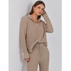 image:imageANRABESS Women Two Piece Outfits Sweater Sets Lounge Waffle Knit Pullover Matching Wide Leg Pants Tracksuit 2026 Fall FashionKhaki