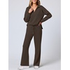 image:imageANRABESS Womens 2 Piece Outfits Lounge Sets Casual Long Sleeve Sweatshirts Polo Top Wide Leg Pants Fall Sweat Matching SetsCoffee