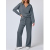 image:imageANRABESS Womens 2 Piece Outfits Lounge Sets Casual Long Sleeve Sweatshirts Polo Top Wide Leg Pants Fall Sweat Matching SetsLeaden