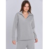 image:imageANRABESS Womens 2 Piece Outfits Lounge Sets Casual Long Sleeve Sweatshirts Polo Top Wide Leg Pants Fall Sweat Matching SetsLight Grey