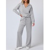 image:imageANRABESS Womens 2 Piece Outfits Lounge Sets Casual Long Sleeve Sweatshirts Polo Top Wide Leg Pants Fall Sweat Matching SetsLight Grey
