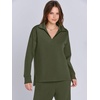 image:imageANRABESS Womens 2 Piece Outfits Lounge Sets Casual Long Sleeve Sweatshirts Polo Top Wide Leg Pants Fall Sweat Matching SetsOlive
