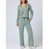 image:imageANRABESS Womens 2 Piece Outfits Lounge Sets Casual Long Sleeve Sweatshirts Polo Top Wide Leg Pants Fall Sweat Matching SetsPea Green