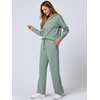 image:imageANRABESS Womens 2 Piece Outfits Lounge Sets Casual Long Sleeve Sweatshirts Polo Top Wide Leg Pants Fall Sweat Matching SetsPea Green