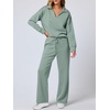 image:imageANRABESS Womens 2 Piece Outfits Lounge Sets Casual Long Sleeve Sweatshirts Polo Top Wide Leg Pants Fall Sweat Matching SetsPea Green