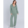 image:imageANRABESS Womens 2 Piece Outfits Lounge Sets Casual Long Sleeve Sweatshirts Polo Top Wide Leg Pants Fall Sweat Matching SetsPea Green