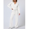 image:imageANRABESS Womens 2 Piece Outfits Lounge Sets Casual Long Sleeve Sweatshirts Polo Top Wide Leg Pants Fall Sweat Matching SetsWhite