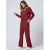 image:imageANRABESS Womens 2 Piece Outfits Lounge Sets Casual Long Sleeve Sweatshirts Polo Top Wide Leg Pants Fall Sweat Matching SetsWine Red