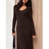image:imageANRABESS Womens Bodycon Scoop Neck Long Sleeve Maxi Dress  Soft Brushed Lined Stretch KnitSlim Fit Loungewear Night Out Party DressesCasual Elegant StyleSpring Fall Winter WearDark Brown