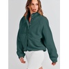 image:imageANRABESS Womens Fuzzy Fleece Jacket Fall Casual Long Sleeve Cropped Sherpa Button Down Shacket Coats Outwear With PocketsDark Green