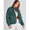 image:imageANRABESS Womens Fuzzy Fleece Jacket Fall Casual Long Sleeve Cropped Sherpa Button Down Shacket Coats Outwear With PocketsDark Green