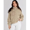 image:imageANRABESS Womens Fuzzy Fleece Jacket Fall Casual Long Sleeve Cropped Sherpa Button Down Shacket Coats Outwear With PocketsKhaki