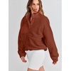 image:imageANRABESS Womens Fuzzy Fleece Jacket Fall Casual Long Sleeve Cropped Sherpa Button Down Shacket Coats Outwear With PocketsRust