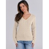 image:imageANRABESS Womens Long Sleeve Cable Knit Sweater 2026 Fall Fashion V Neck Fitted Pullover Top Business Casual Work Fall OutfitsApricot