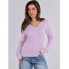 image:imageANRABESS Womens Long Sleeve Cable Knit Sweater 2026 Fall Fashion V Neck Fitted Pullover Top Business Casual Work Fall OutfitsLight Purple