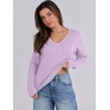 image:imageANRABESS Womens Long Sleeve Cable Knit Sweater 2026 Fall Fashion V Neck Fitted Pullover Top Business Casual Work Fall OutfitsLight Purple