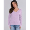 image:imageANRABESS Womens Long Sleeve Cable Knit Sweater 2026 Fall Fashion V Neck Fitted Pullover Top Business Casual Work Fall OutfitsLight Purple