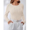image:imageANRABESS Womens Long Sleeve Cable Knit Sweater Jumper Crewneck Pullover Soft Dressy Casual Tops Cute 2026 Fall Trendy OutfitsApricot