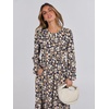 image:imageANRABESS Womens Long Sleeve Crewneck Tiered A Line Midi Dress  Soft Lightweight Breathable Loose Flowy Dress with Slit Pockets Fall Casual Outfit for Work Beach TravelFloral Navy Blue Pink